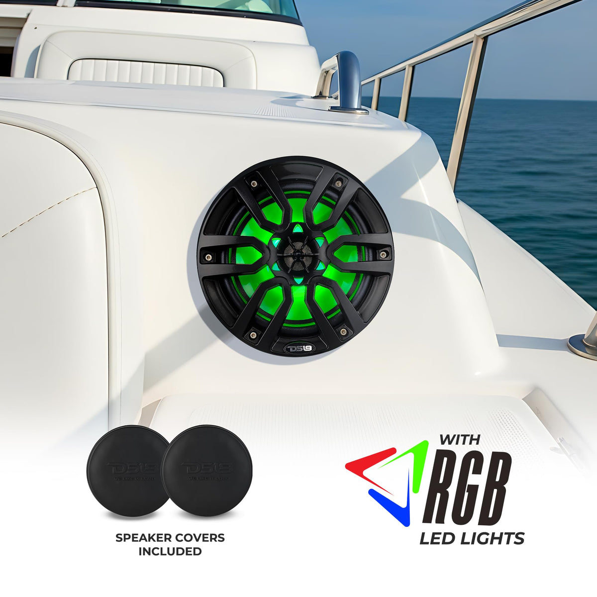 DS18 HYDRO NXL-8 - High End Coaxial Speaker Pair - 2-Way Marine Speaker w/Integrated RGB Lights - 375 Watt - 100% UV Stable - Water Resistant Speakers - 8 Inches, Black