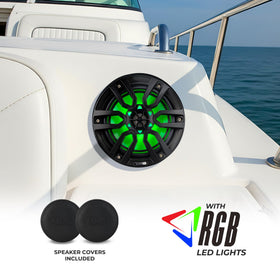 DS18 HYDRO NXL-8 - High End Coaxial Speaker Pair - 2-Way Marine Speaker w/Integrated RGB Lights - 375 Watt - 100% UV Stable - Water Resistant Speakers - 8 Inches, Black