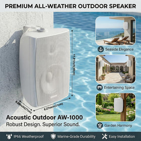 Herdio 6.5 Inches Indoor Outdoor Bluetooth Speakers Waterproof Wired 400 Watts with Powerful Bass,2 Way Wall Mount Speakers All-Weather Durability for Patio Home Deck Porch Backyard (Pair, White)