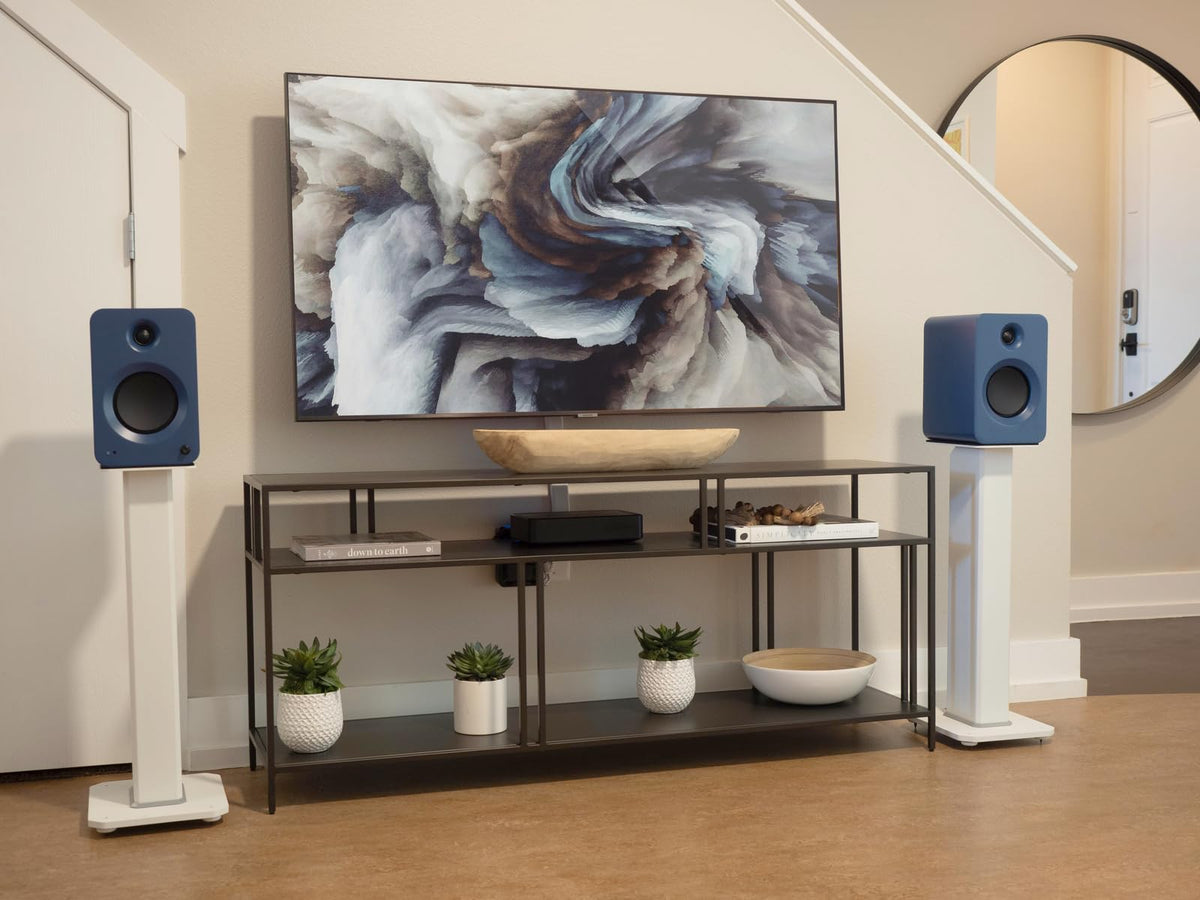 Kanto SX26 Universal Fillable Speaker Floor Stands for Bookshelf Speakers | 26" Tall | Adjustable Isolation Feet | Dedicated Cable Channel | Fill Bags & Level Incl. | Pair | White