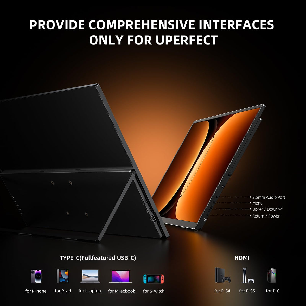 UPERFECT Portable Monitor 4K 23.8" QLED – 400 Nits, 1ms FreeSync, USB-C & HDMI, VESA