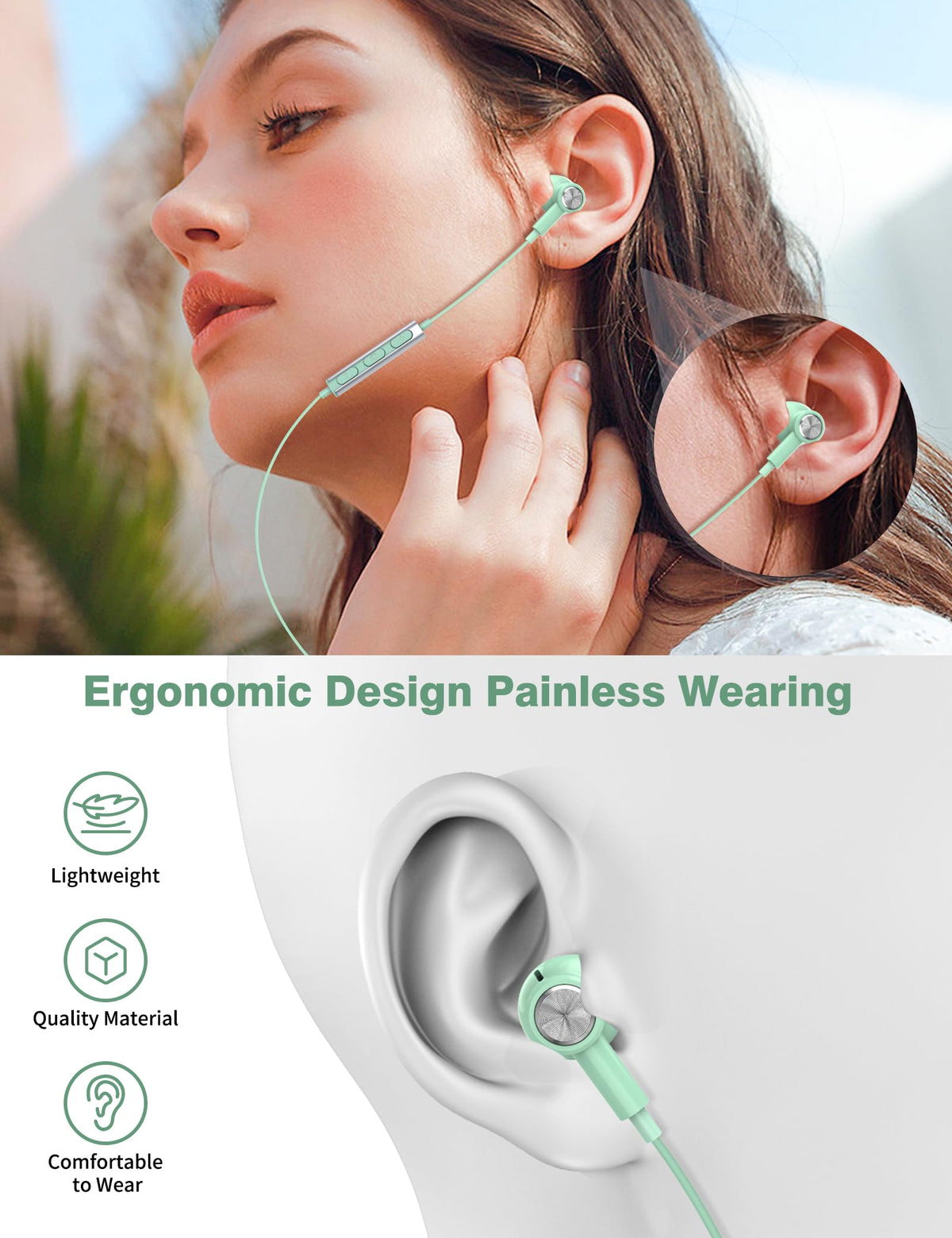 iMangoo earbuds magnetic backs keeping cord tidy and preventing tangles