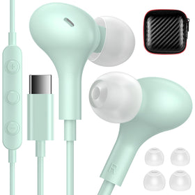 iMangoo front packaging in mint showing earbuds and case, clear product overview