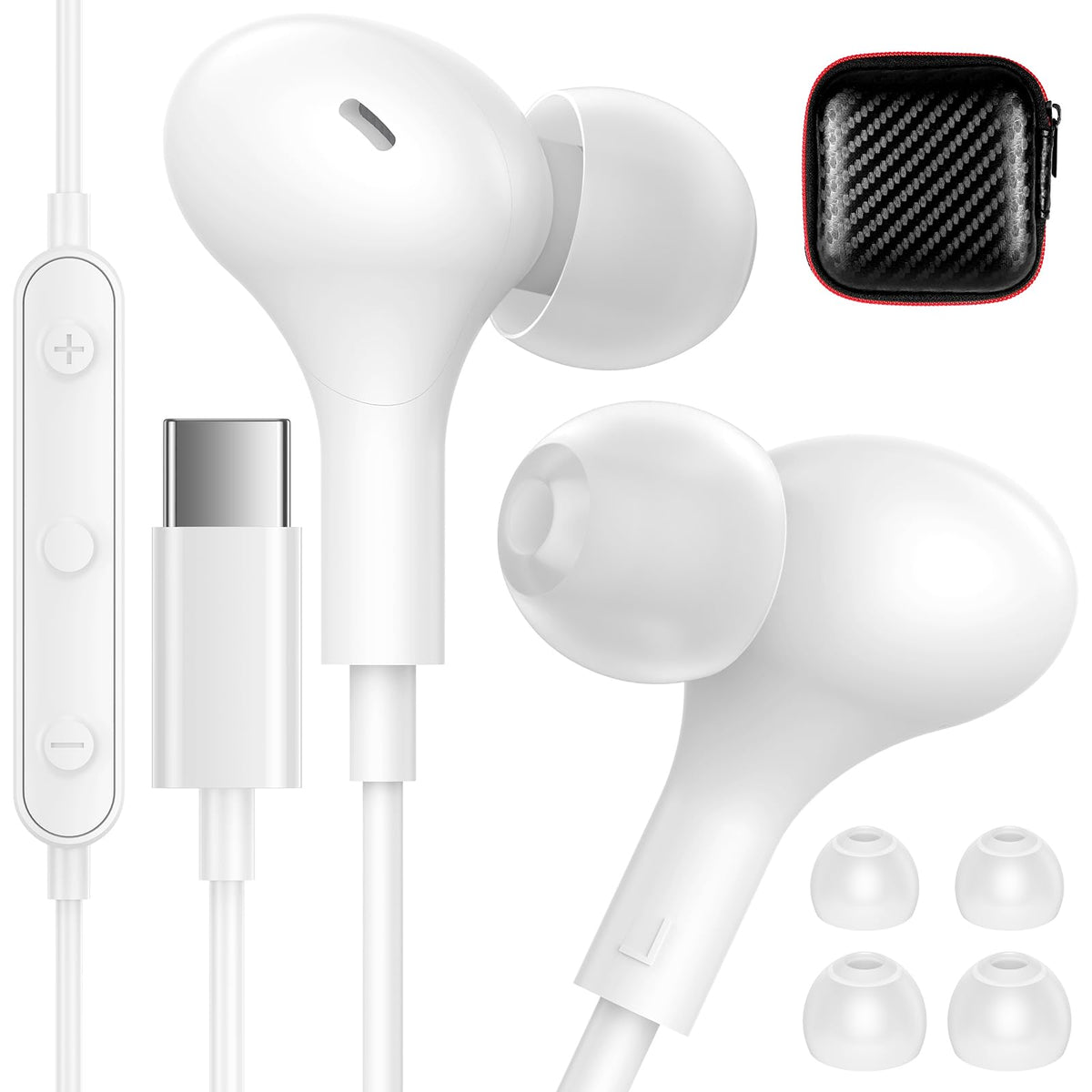 iMangoo front packaging showing earbuds and case for easy storage