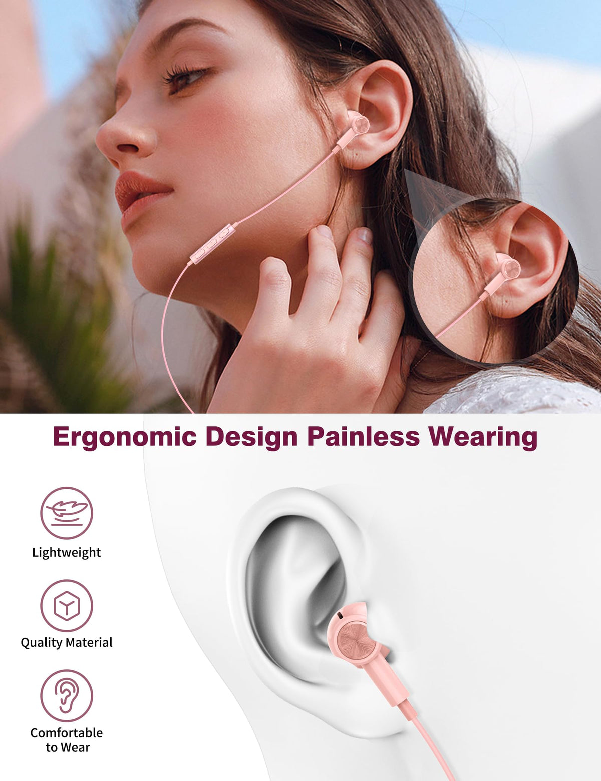 iMangoo magnetic earbuds closeup demonstrating tangle-free storage benefit