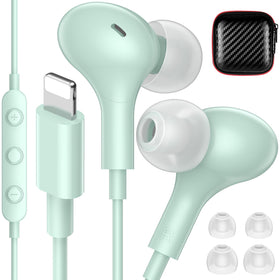iMangoo mint wired Lightning earbuds with magnetic neck design for secure wear during workouts