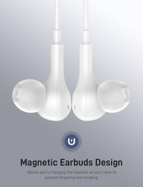 iMangoo neck magnets keep wired earbuds organized during travel.