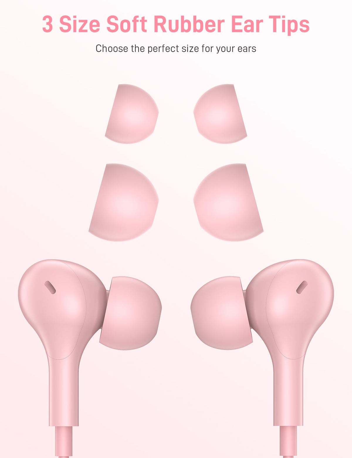iMangoo pink wired earbuds with Lightning connector work with iPhone.
