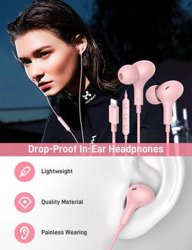 iMangoo pink three-size ear tips ensure secure fit and isolation.