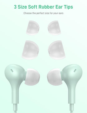 iMangoo three silicone ear tip sizes displayed to ensure secure, personalized fit