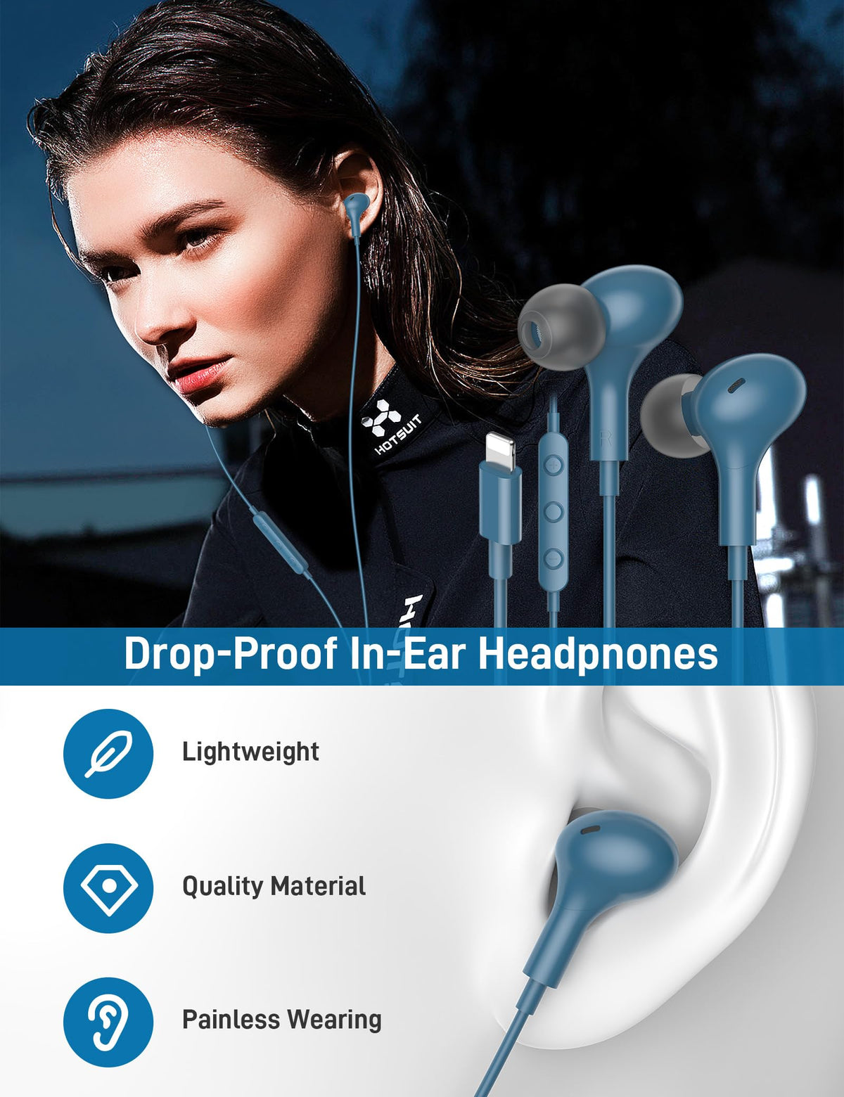 iMangoo three-size anti-slip ear tips for a comfortable fit and noise isolation