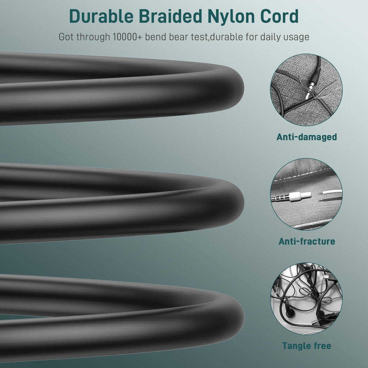 iMangoo nylon braided cable detail for tangle‑resistant durability