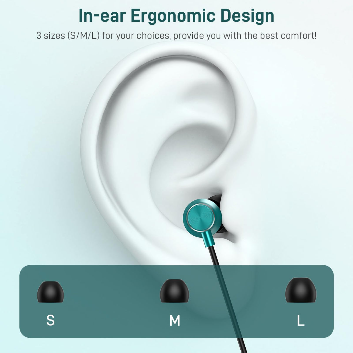 iMangoo three ear tip sizes and portable case for customized fit