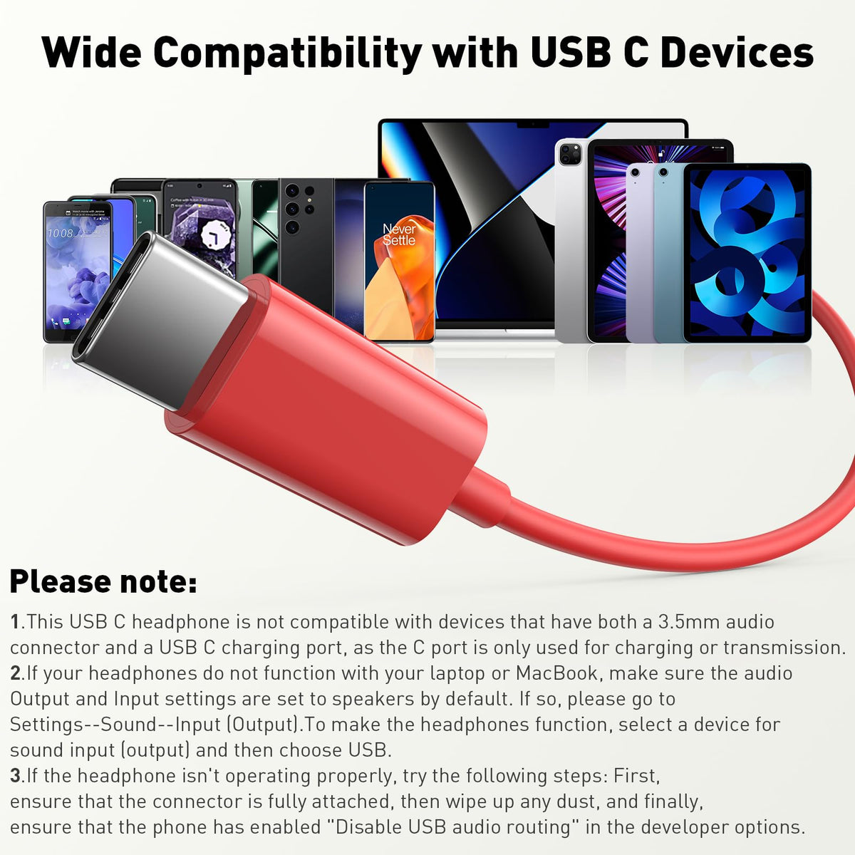 iMangoo USB-C headphones compatibility across Samsung, Apple, and Android devices