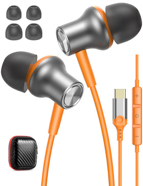 iMangoo USB-C headphones packaging highlights durable build for travel.