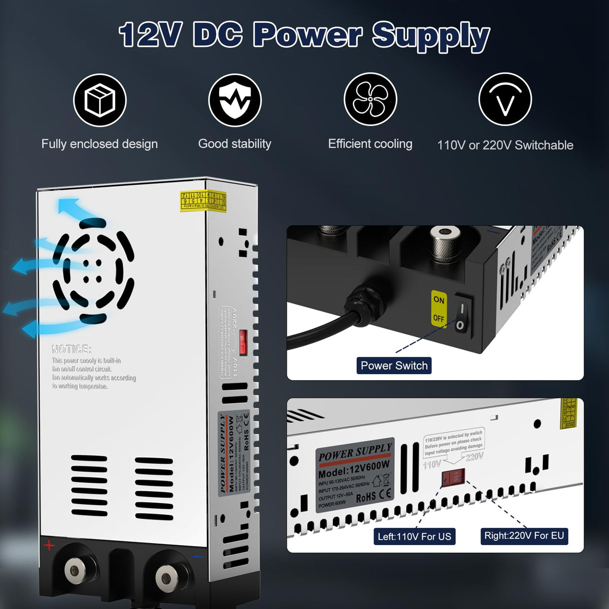 IMAYCC built-in cooling fan and venting, keeps converter cool for continuous use