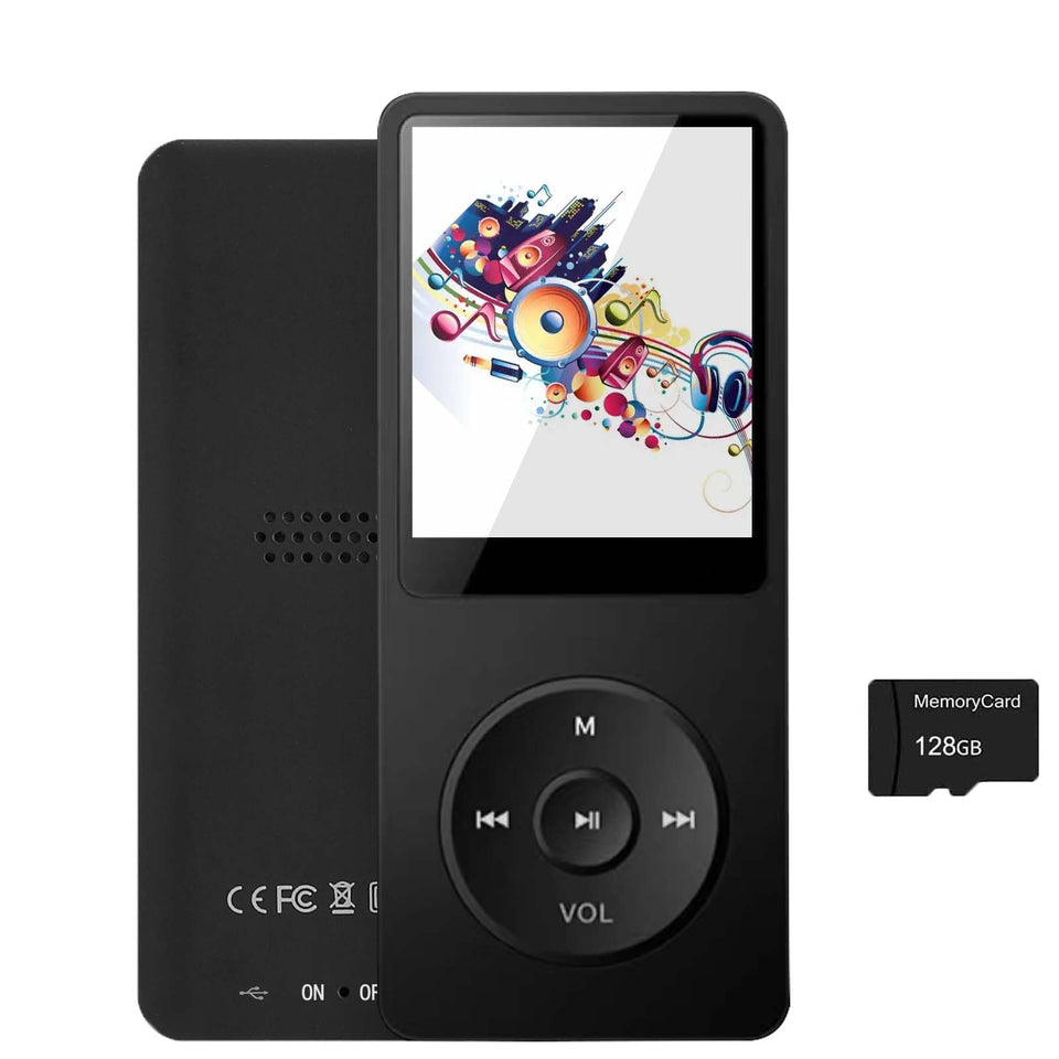 imkavery 128GB MP3 player front view showing compact design for on-the-go listening