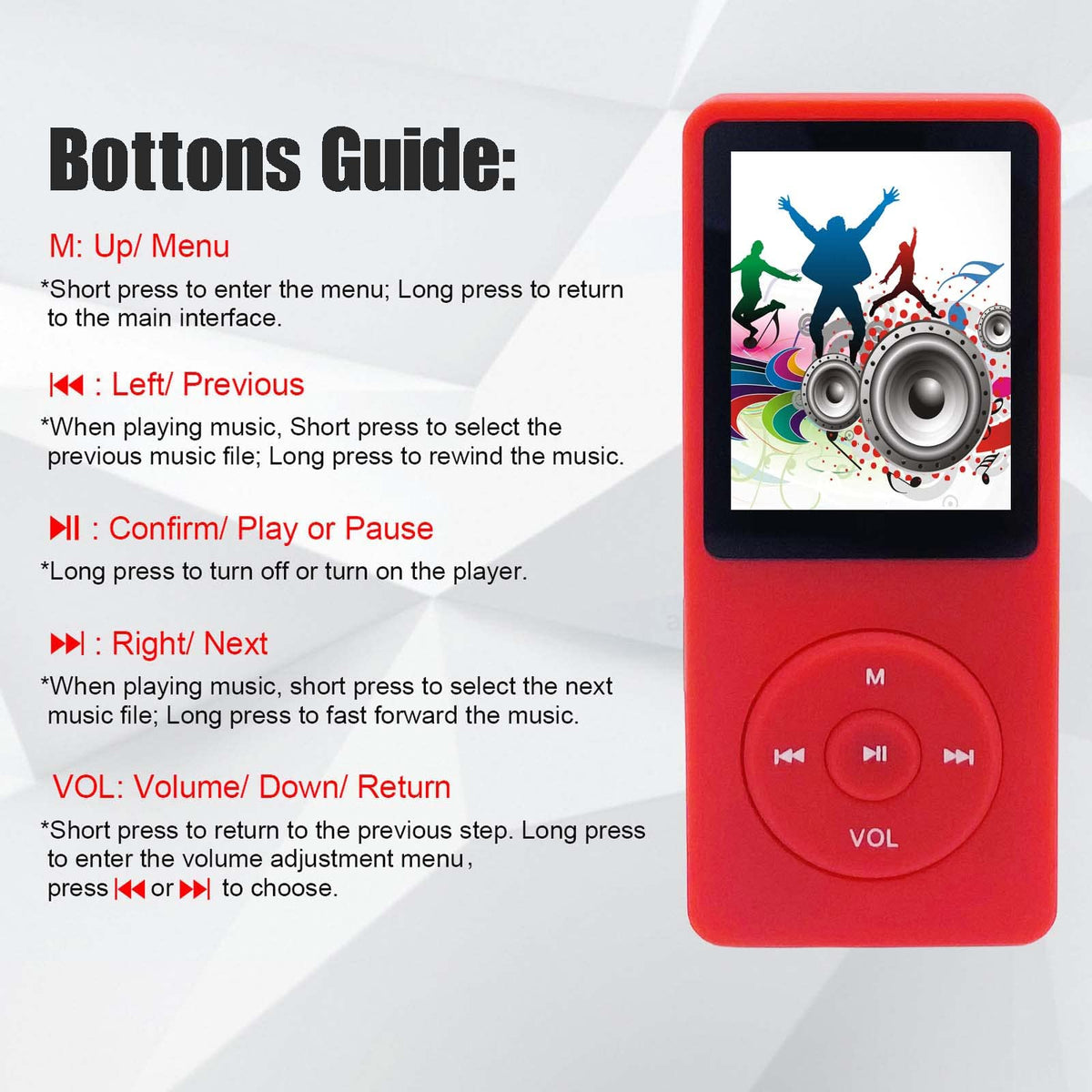 imkavery 64GB MP3 player with built-in speaker, share music easily