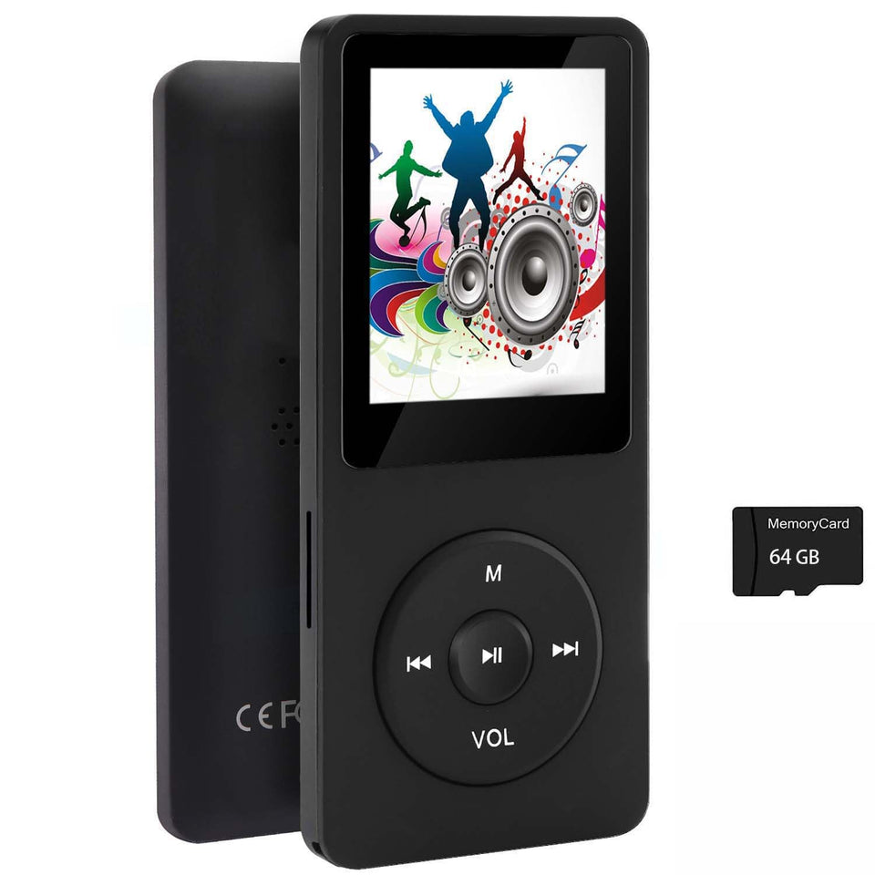 imkavery 64GB MP3 Player front view, compact and pocket-friendly for on-the-go listening.