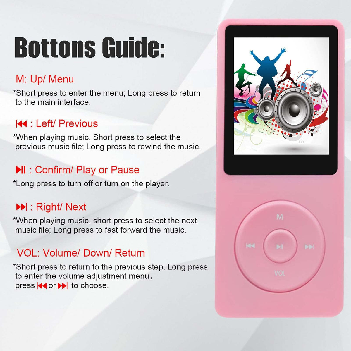 imkavery compact mp3 player portable design shown fits easily in a pocket.