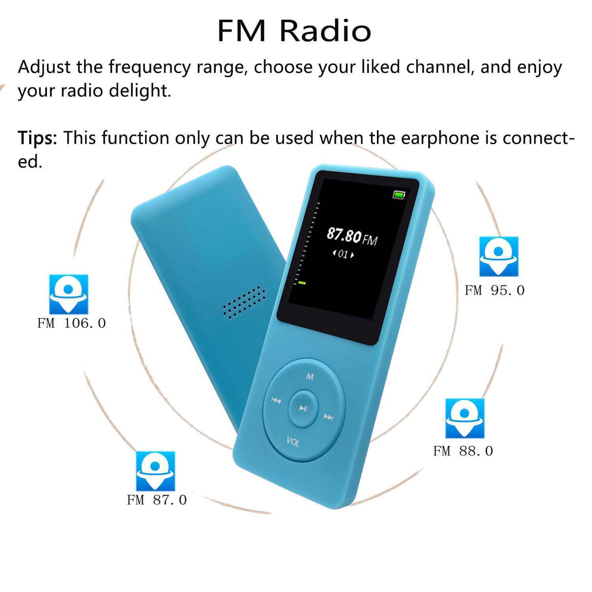 imkavery light blue compact mp3 player design