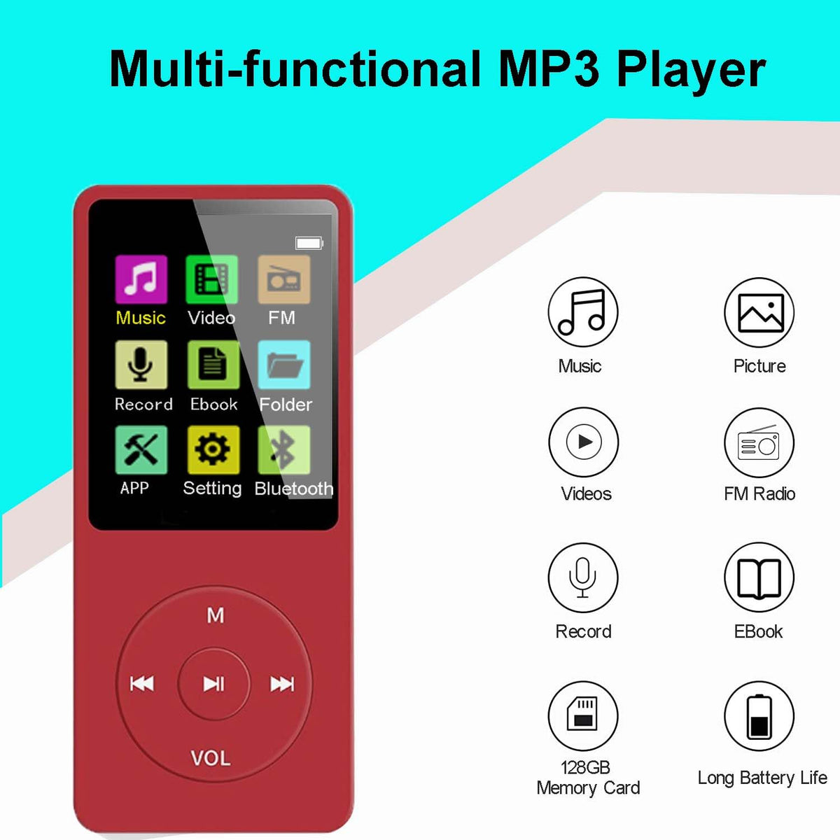 imkavery mp3 player with built-in HD speaker for clear sound