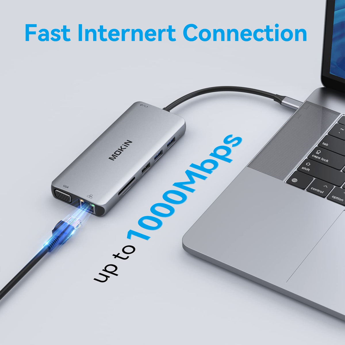 imokin with Ethernet cable and headset plugged in for stable network and audio