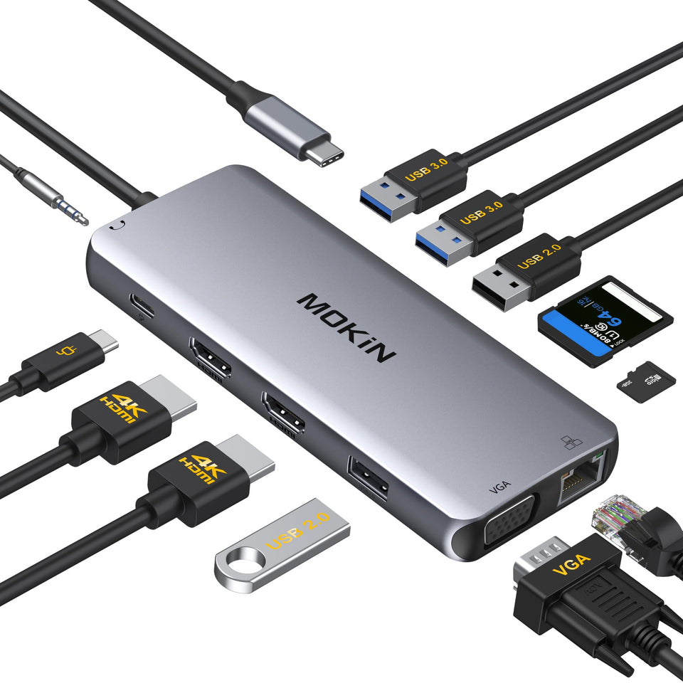 imokin docking station front view showing all ports for versatile connectivity