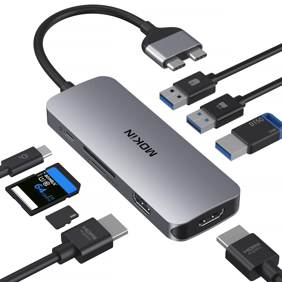 imokin front view of docking station showing ports and sleek finish, increases workspace flexibility
