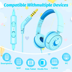 IMYB Kids Headphones cyan braided cable resists tangles