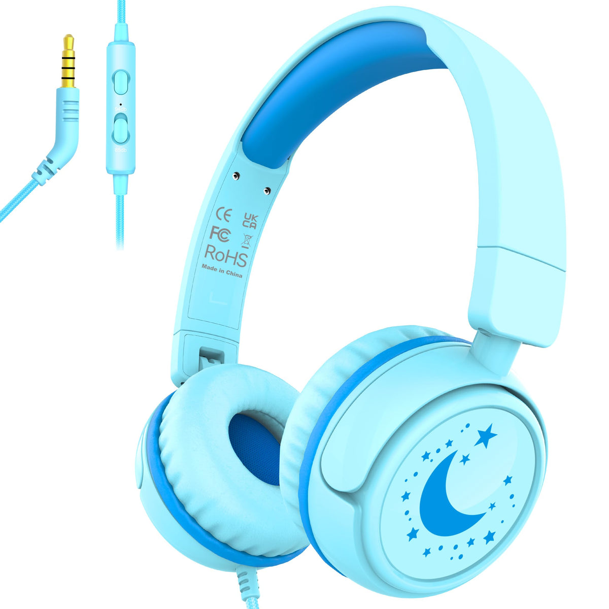 IMYB Kids Headphones cyan folded for easy storage and safe volume
