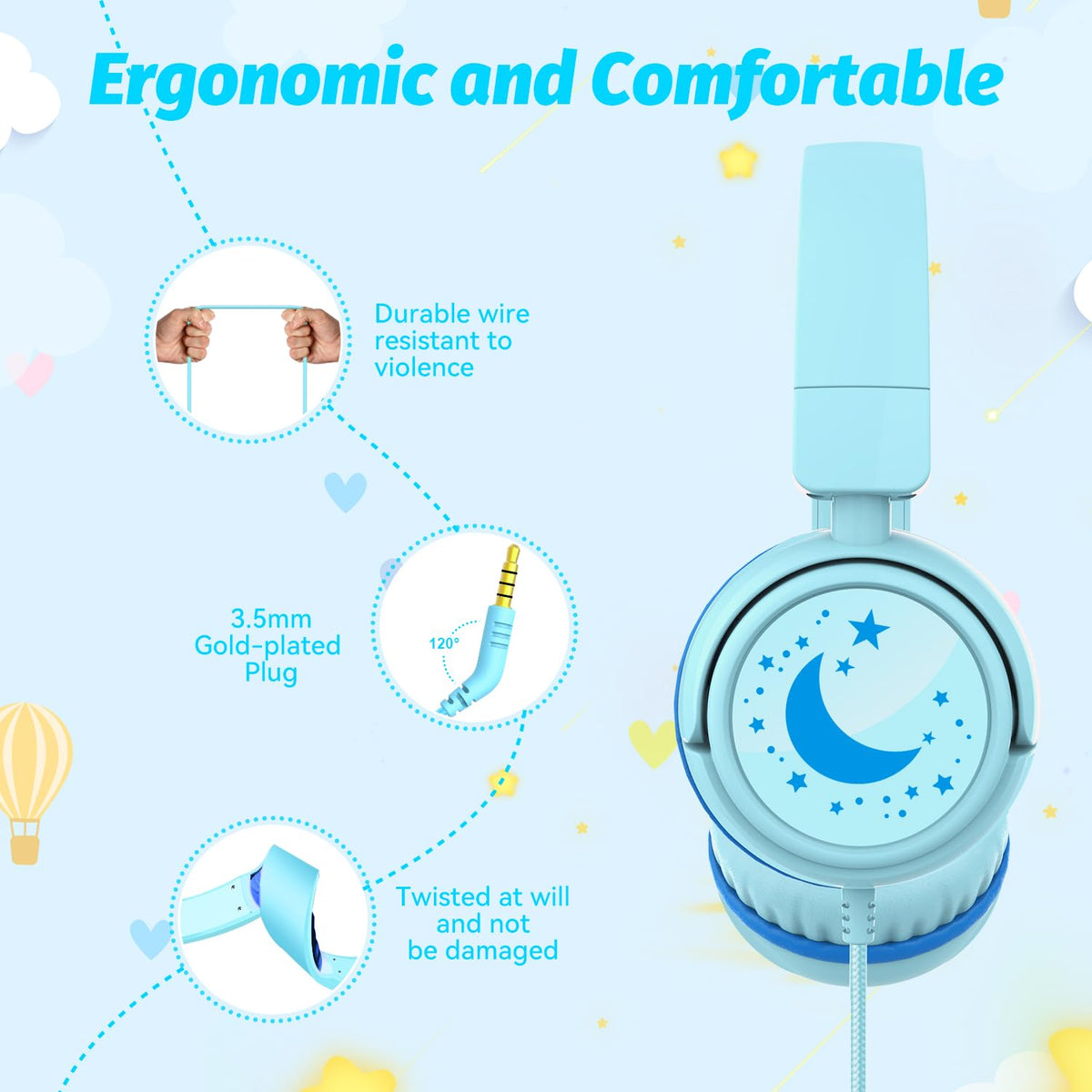 IMYB Kids Headphones cyan built-in microphone for online classes