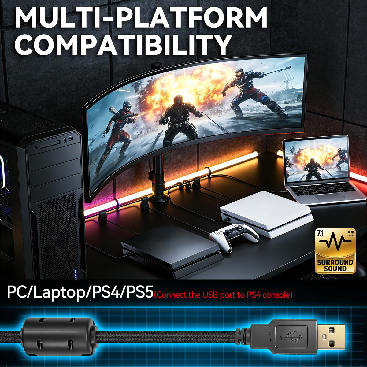 IMYB A36 2.2m braided cable shown for tangle-free gaming