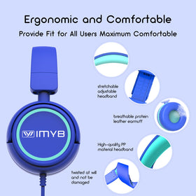 IMYB Kids Headphones hypoallergenic foam ear pads ensure gentle wear
