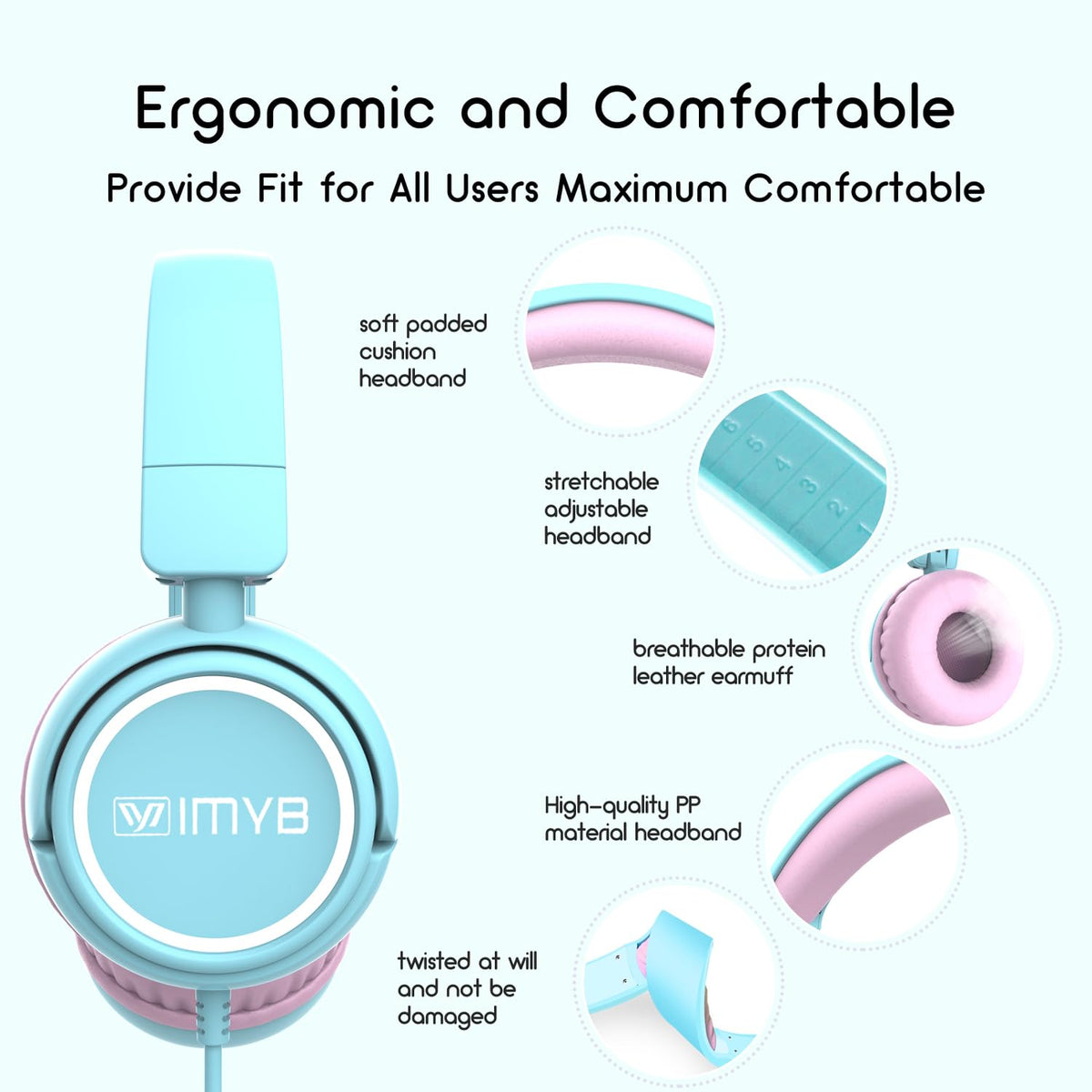 IMYB V1 adjustable headband fits ages 2–12 for growing kids