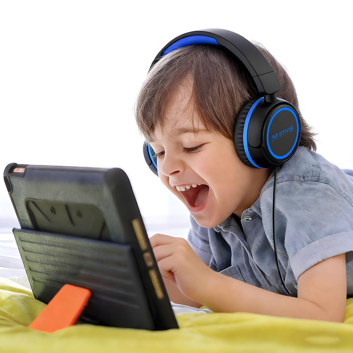 IMYB V1 kids headphones with adjustable headband for growing children.