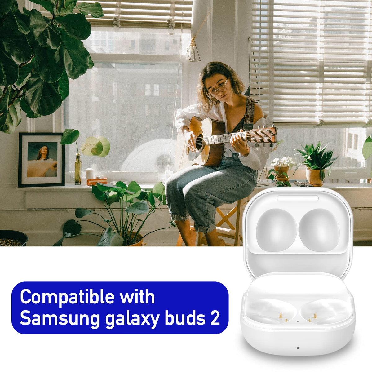 White color variant of the Inatlants charging case complements Galaxy Buds2.