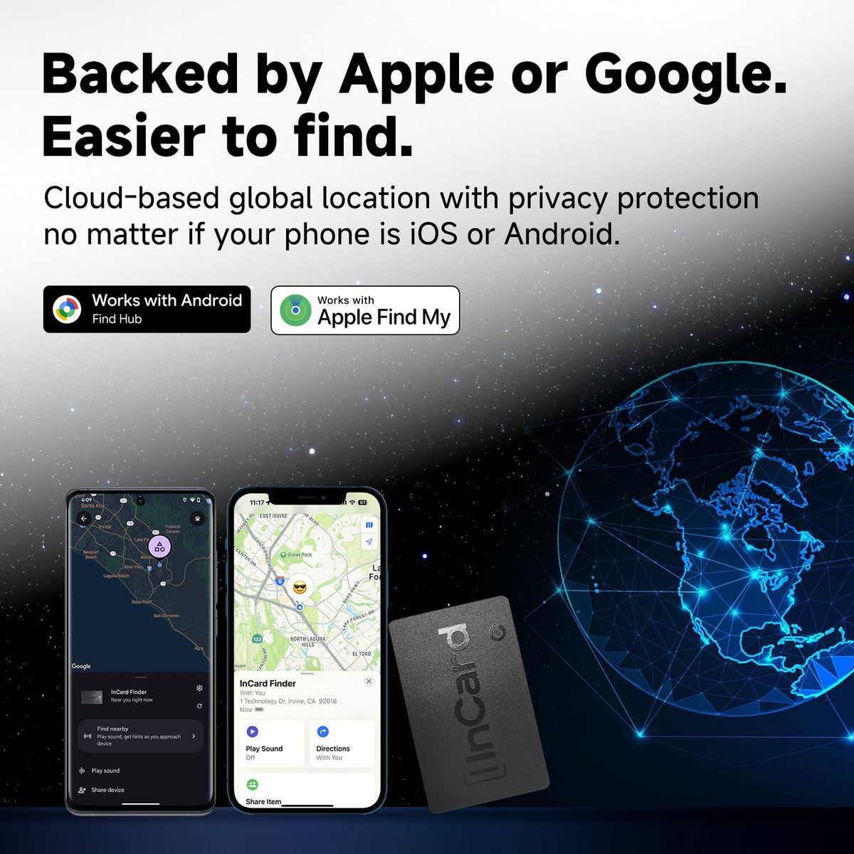 InCard Wallet Tracker IP68 waterproof rating protects against dust and immersion.