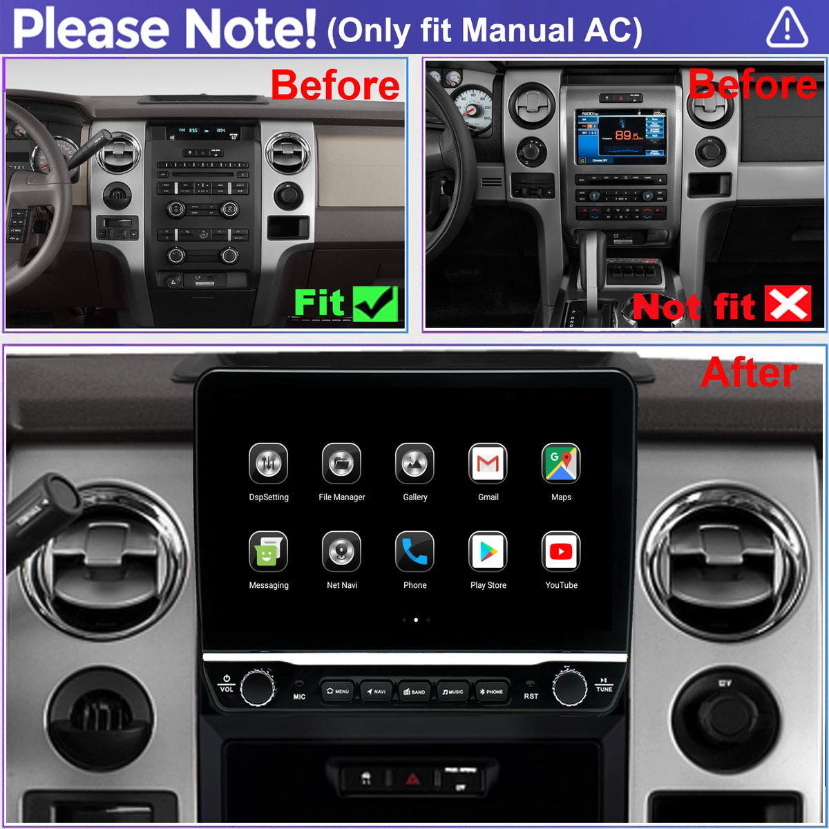 Incifum F-150 navigation with CarPlay and Android Auto for easy connectivity.