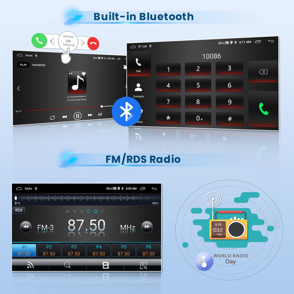 Inefala 2+64G Bluetooth hands-free calling and media streaming