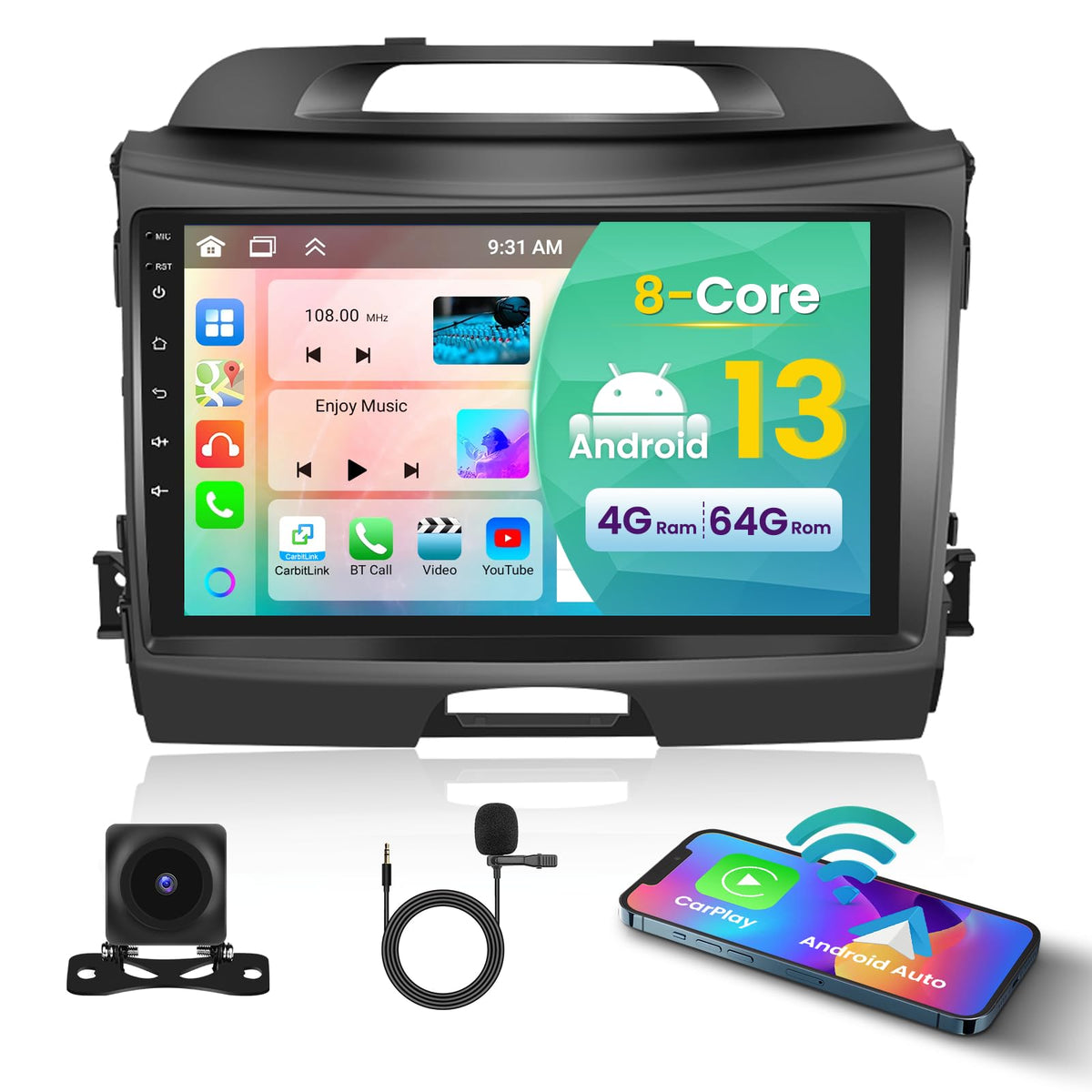 Inefala 9-inch Android radio display for Kia Sportage in-dash clarity