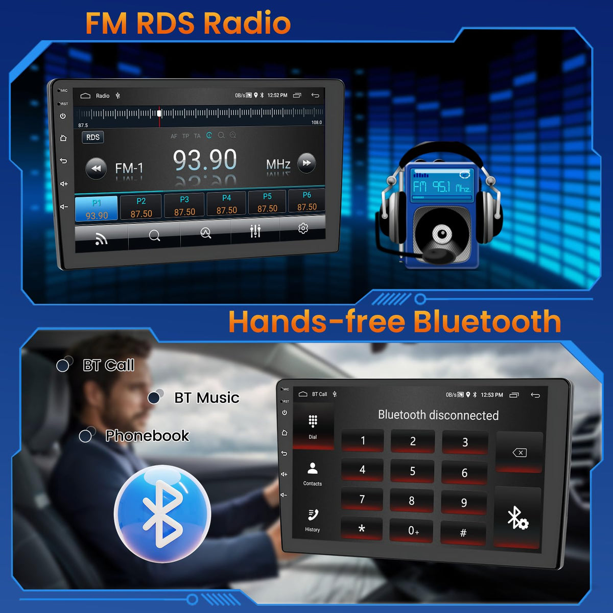 Inefala Bluetooth FM/RDS radio enables hands-free calls and clear radio listening.