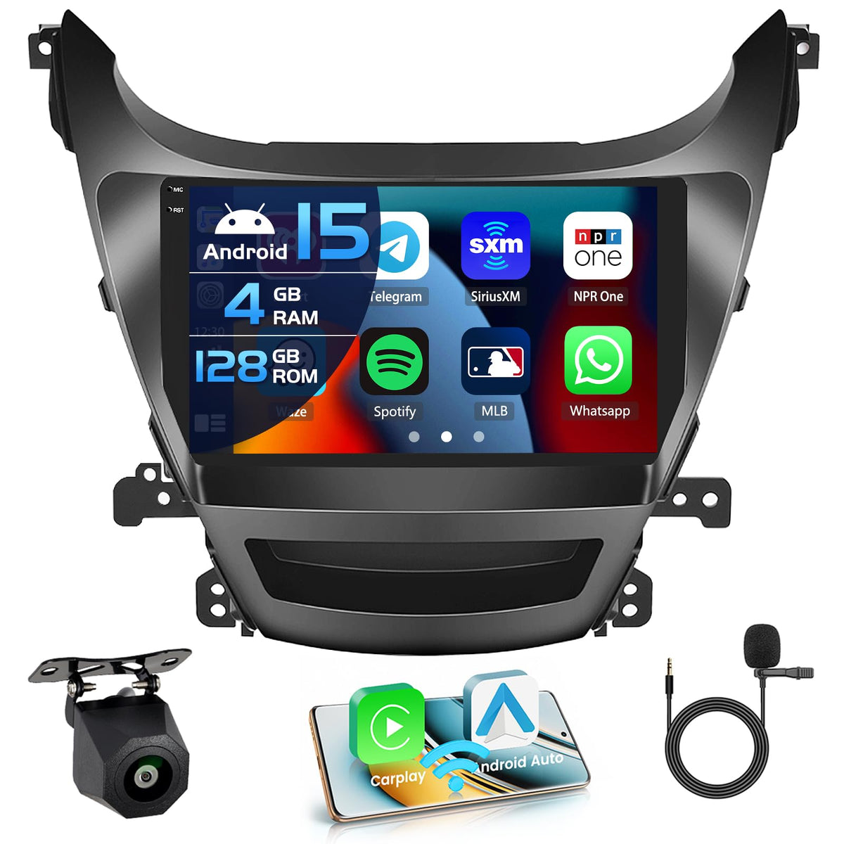 Inefala Elantra 9-inch head unit with a vivid incell display for clear maps.