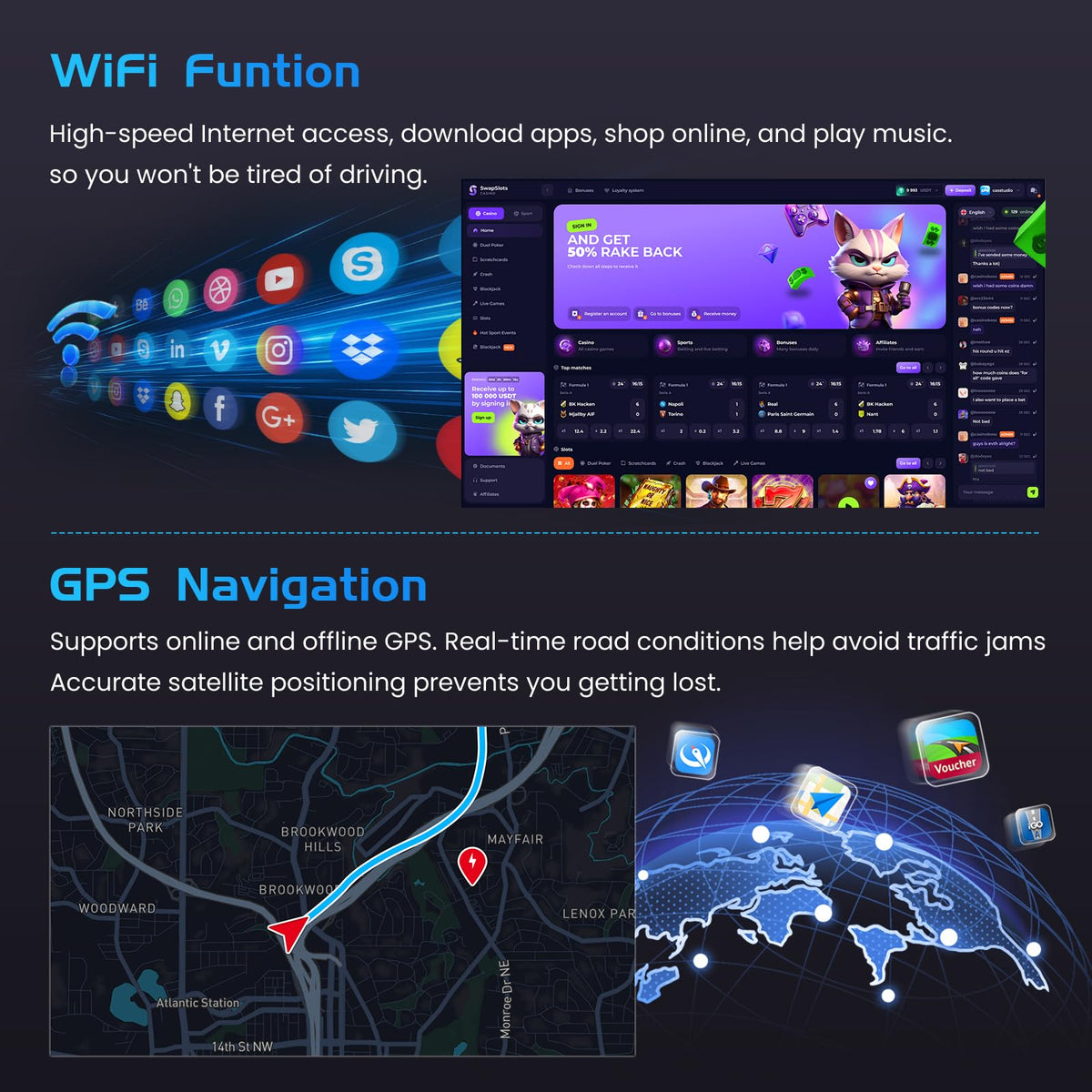 Inefala Elantra GPS BeiDou Glonass navigation for broader route coverage.