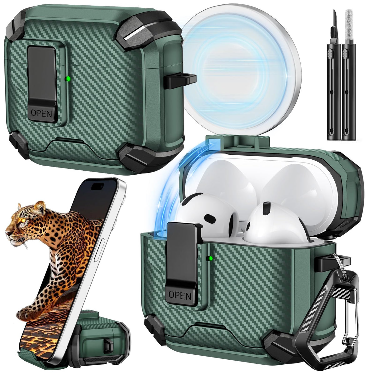 Inesore AirPods 4th Gen case with phone stand for hands-free use