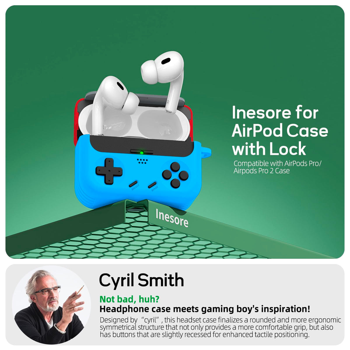 Inesore AirPods Pro 2 case features safety lock keeps devices secure during travel.