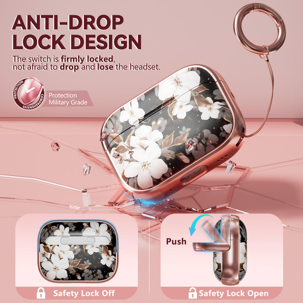 Inesore AirPods Pro 2 flower case side buckle ensuring secure carry