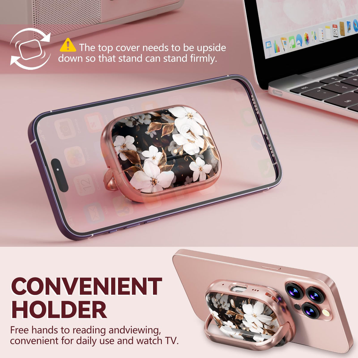 Inesore AirPods Pro 2 flower case with metal carabiner for quick attachment