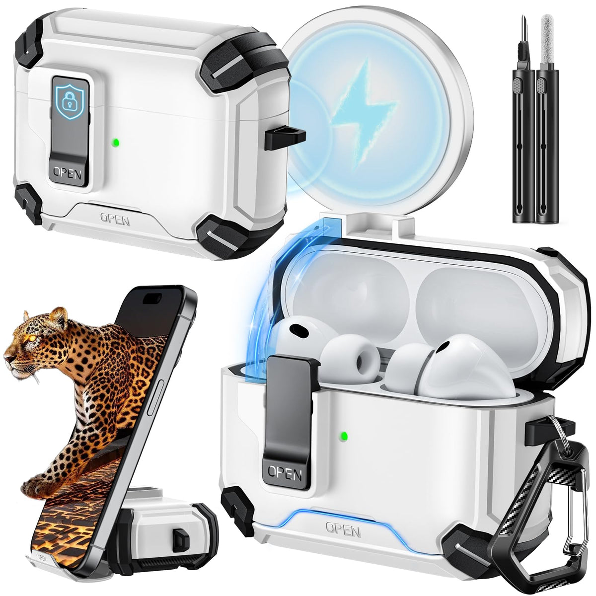 Inesore AirPods Pro 3 case front view in white for stylish protection