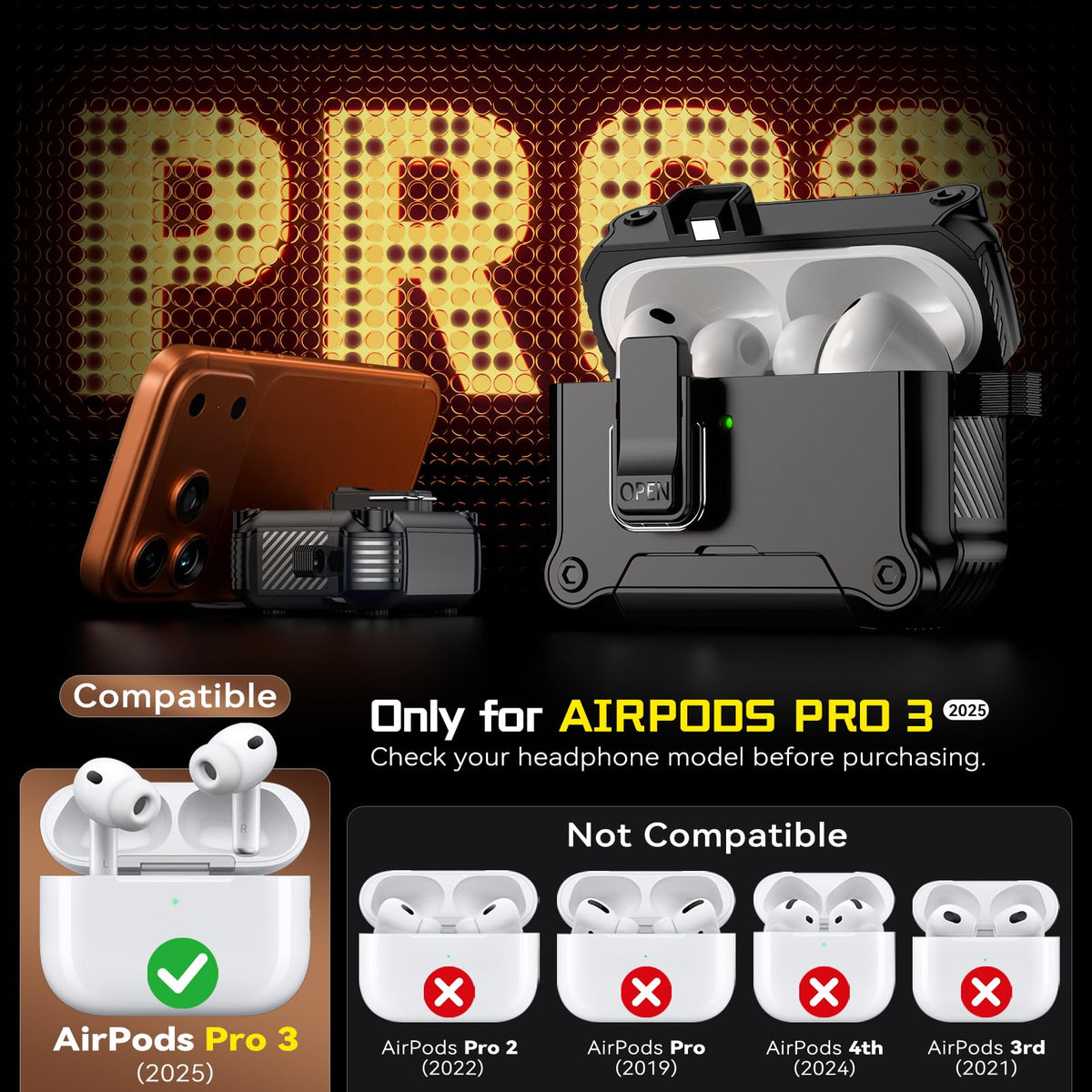 Inesore AirPods Pro 3 Case automatic snap switch keeps your case secure